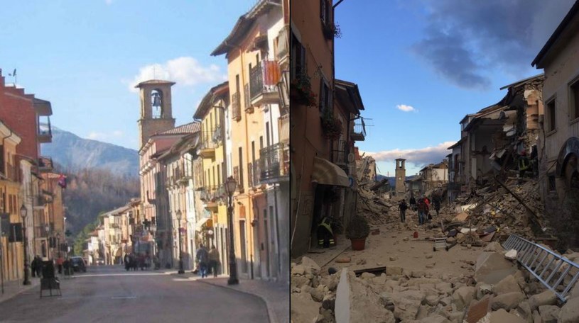 Amatrice przed i po trzęsieniu ziemi /@massimo_russo  /Twitter
