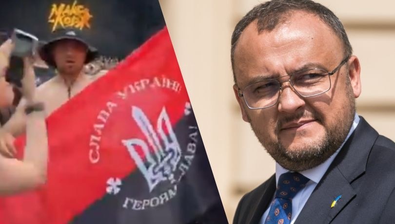 Ambasador Ukrainy w Polsce Wasyl Bodnar reaguje na wydarzenia na koncercie białoruskiego rapera Maksa Korżha na Stadionie Narodowym w Warszawie /Vladyslav Musiienko /PAP