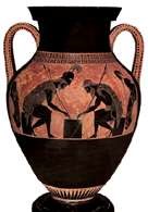 Amfora czarnofigurowa z Achillesem i Ajasem grającymi w kości, Exekias, 530 r. p.n.e. /Encyklopedia Internautica