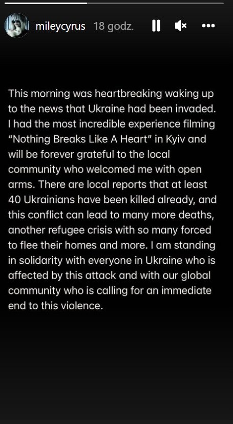 @mileycyrus solidarnie z Ukrainą /Instagram /Instagram