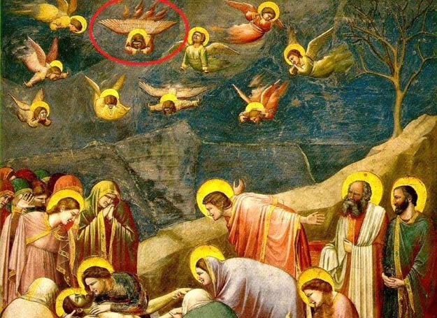 Analizowany przez dr Wottona obraz Giotta z widocznym w tle aniołem o pojedynczym skrzydłem /MWMedia
