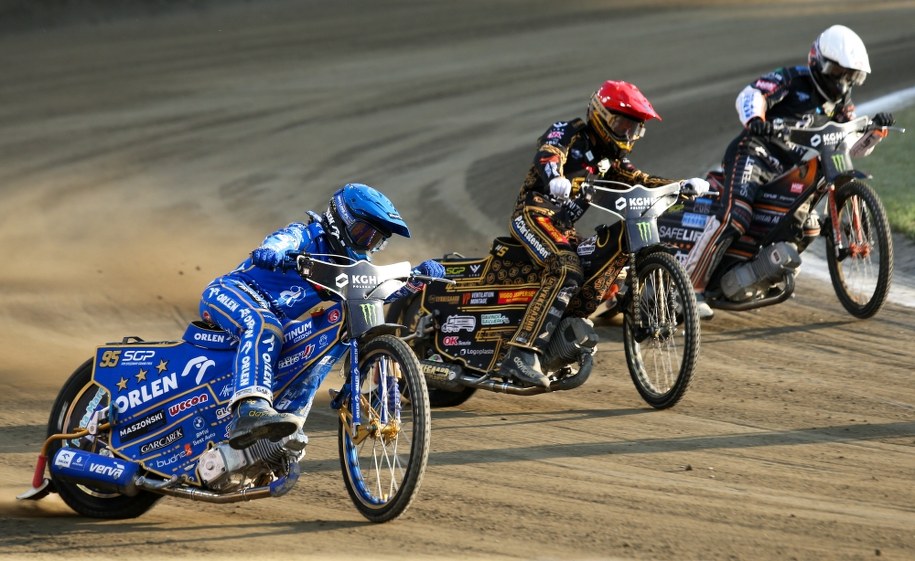 Anders Thomsen (kask czerwony), Bartosz Zmarzlik (niebieski), Kim Nilsson (biały) /Lech Muszyński /PAP