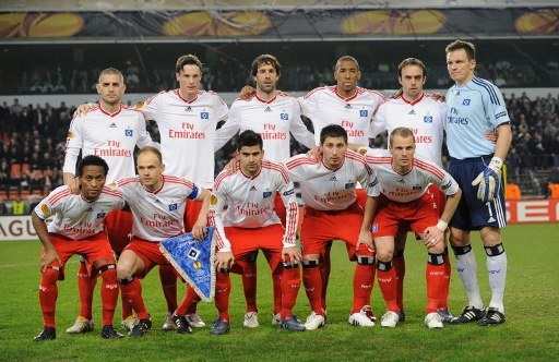 &nbsp; Drużyna HSV przed meczem z Anderlechtem, marzec 2010 /JOHN THYS /PAP/EPA