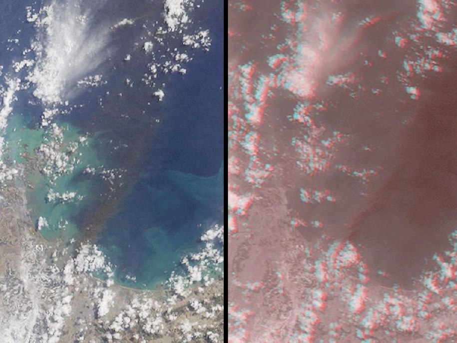 &nbsp; Zdjęcia wykonane 12 marca, widać na nich dymy z płonących rafinerii w Sendai i Shiogama /fot. NASA/GSFC/LaRC/JPL, MISR Team /NASA