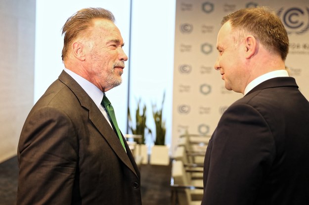 Andrzej Duda oraz były gubernator Kalifornii Arnold Schwarzenegger w Katowicach / 	Andrzej Grygiel    /PAP