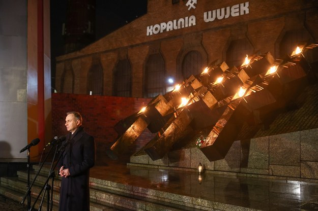 Andrzej Duda podczas obchodów pacyfikacji kopalni "Wujek" /Jarek Praszkiewicz /PAP