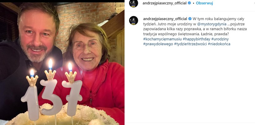 Andrzej Piaseczny z mamą /https://www.instagram.com/andrzejpiaseczny_official/ /Instagram