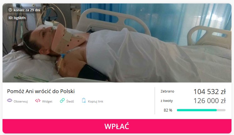 Ania przebywa w kirgiskim szpitalu. Zbiórka jest prowadzona na stronie Zrzutka.pl (dane z godz. 12) /