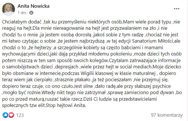 Anita z Sanatorium miłości 5 /@sanatorium_milosci_tvp /Facebook