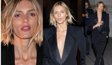 Anja Rubik w garniturze z dekoltem do pasa i bez stanika zachwyca na Paris Fashion Week