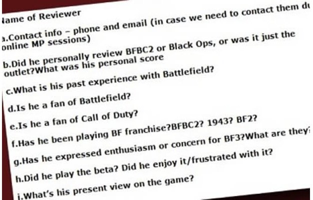 Ankieta rozsyłana przez EA do recenzentów Battlefielda 3 /CDA