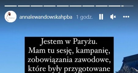 Anna Lewandowska tłumaczy się ze swojego pobytu w Paryżu /Screen z instastory www.instagram.com/annalewandowskahpba /Instagram