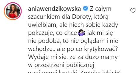 Anna Wendzikowska skomentowała post Agnieszki Hyży /Instagram /Instagram