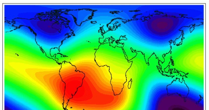 Anomalia magnetyczna Południowego Atlantyku rozciąga się od wybrzeża Brazylii w Ameryce Południowej aż po Zimbabwe w Afryce /materiały prasowe