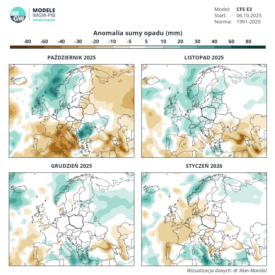 Anomalia średniej sumy opadu /IMGW /RMF24