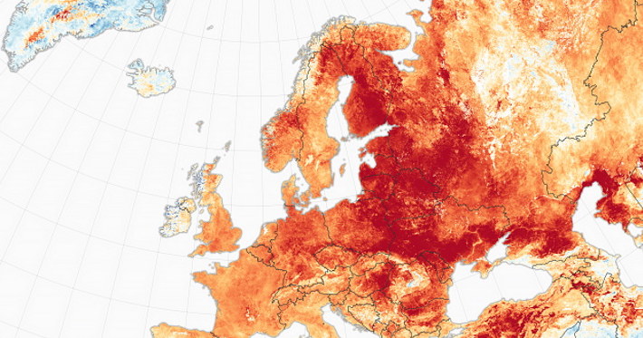 Anomalie pogodowe w Europie - mapa przygotowana przez NASA /materiały prasowe