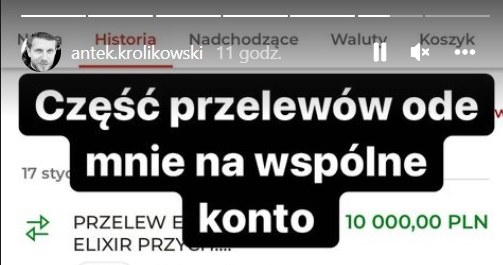 Antoni Królikowski upublicznia przelewy! /Instagram/antek.krolikowski /Instagram