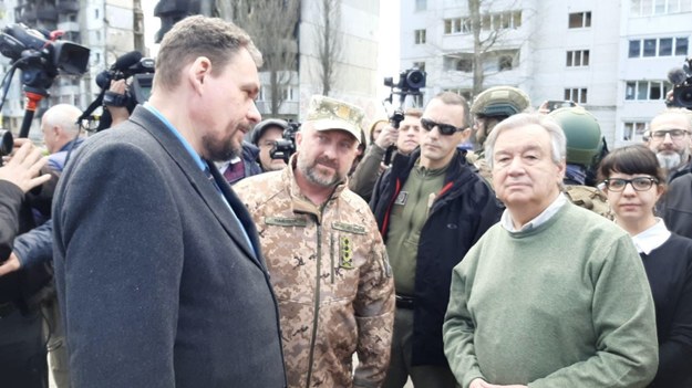 Antonio Guterres podczas wizyty w Borodziance /Laurence Figa-Talamanca /PAP/EPA