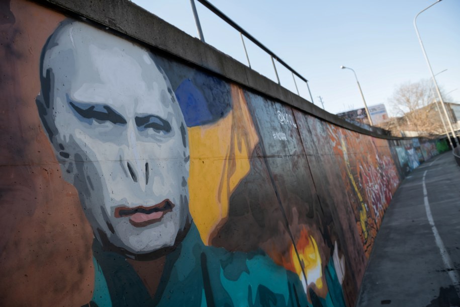 Antywojenny mural przedstawiający Voldemorta z twarzą Władimira Putina na ścianie przy ul. Hetmańskiej w Poznaniu /	Jakub Kaczmarczyk   /PAP