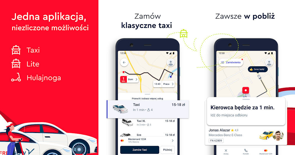 Aplikacja do zamawiania taxi FREE NOW /Sklep Play /materiały prasowe