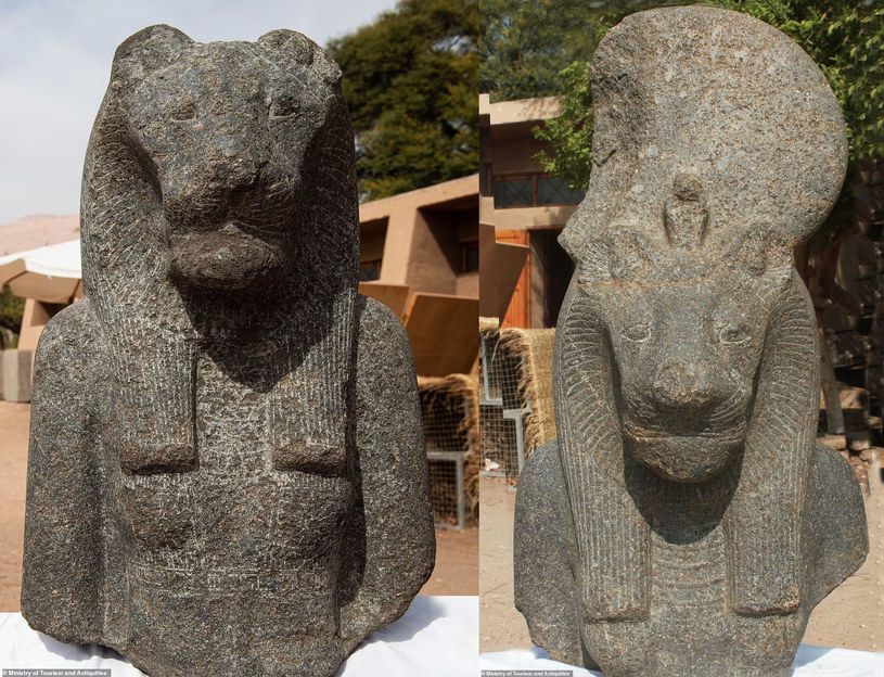 Archeolodzy odkryli również trzy dobrze zachowane granitowe popiersia bogini Sekhmet /Egyptian Ministry of Tourism & Antiquities /materiały prasowe