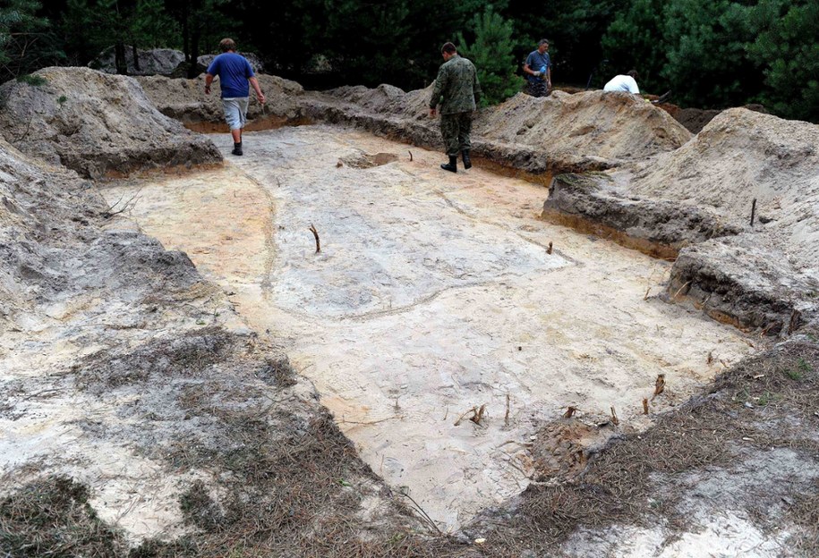 Archeolodzy wytyczają stanowisko ze zbiorową mogiłą /Darek Delmanowicz /PAP