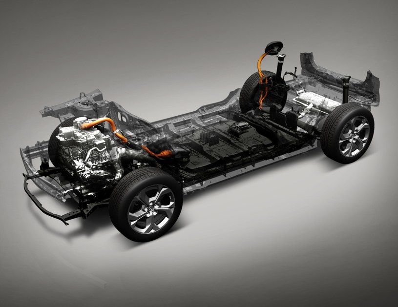 Architektura Mazdy MX-30 R-EV z silnikiem elektrycznym, akumulatorem i silnikiem Wankla /