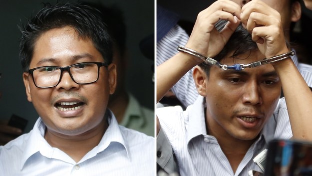 Aresztowani dziennikarze, od lewej: Wa Lone i Kyaw Soe Oo /	LYNN BO BO /PAP/EPA