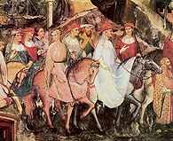 Aretino Spinello, Papieski orszak, scena z życia papież Aleksandra III, po 1408, fragment fresku, /Encyklopedia Internautica