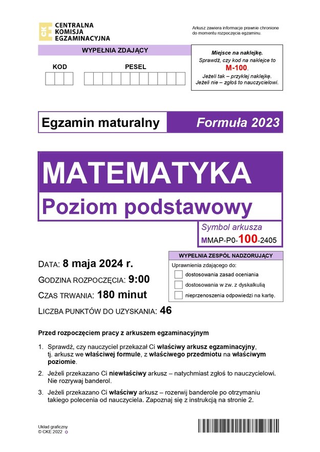 Arkusz CKE, matura 2024, matematyka, poziom podstawowy /CKE /RMF FM