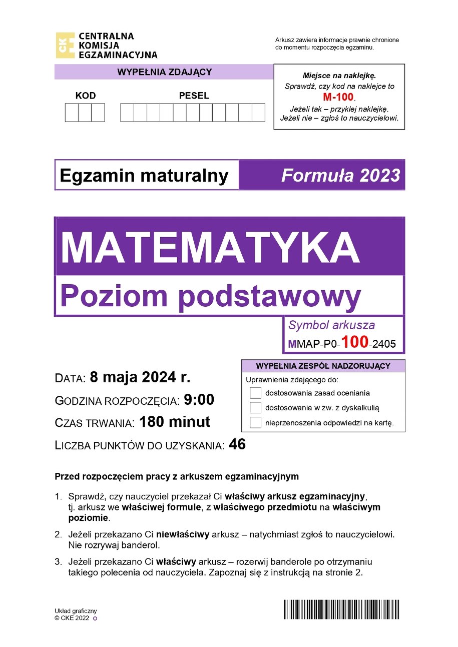 Arkusz CKE, matura 2024, matematyka, poziom podstawowy /CKE /RMF FM