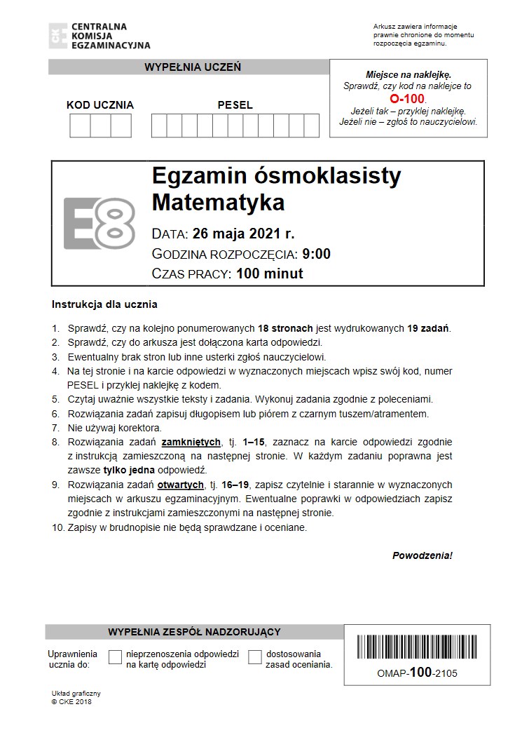 Egzamin ósmoklasisty 2021 Z Matematyki. Arkusze CKE - Wydarzenia W ...