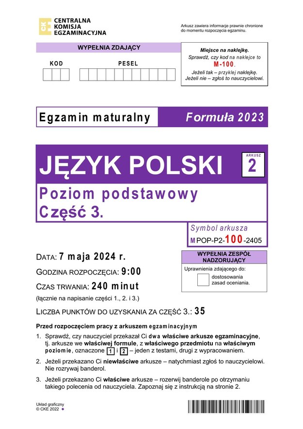 Arkusz maturalny CKE, język polski, poziom podstawowy /CKE /RMF FM