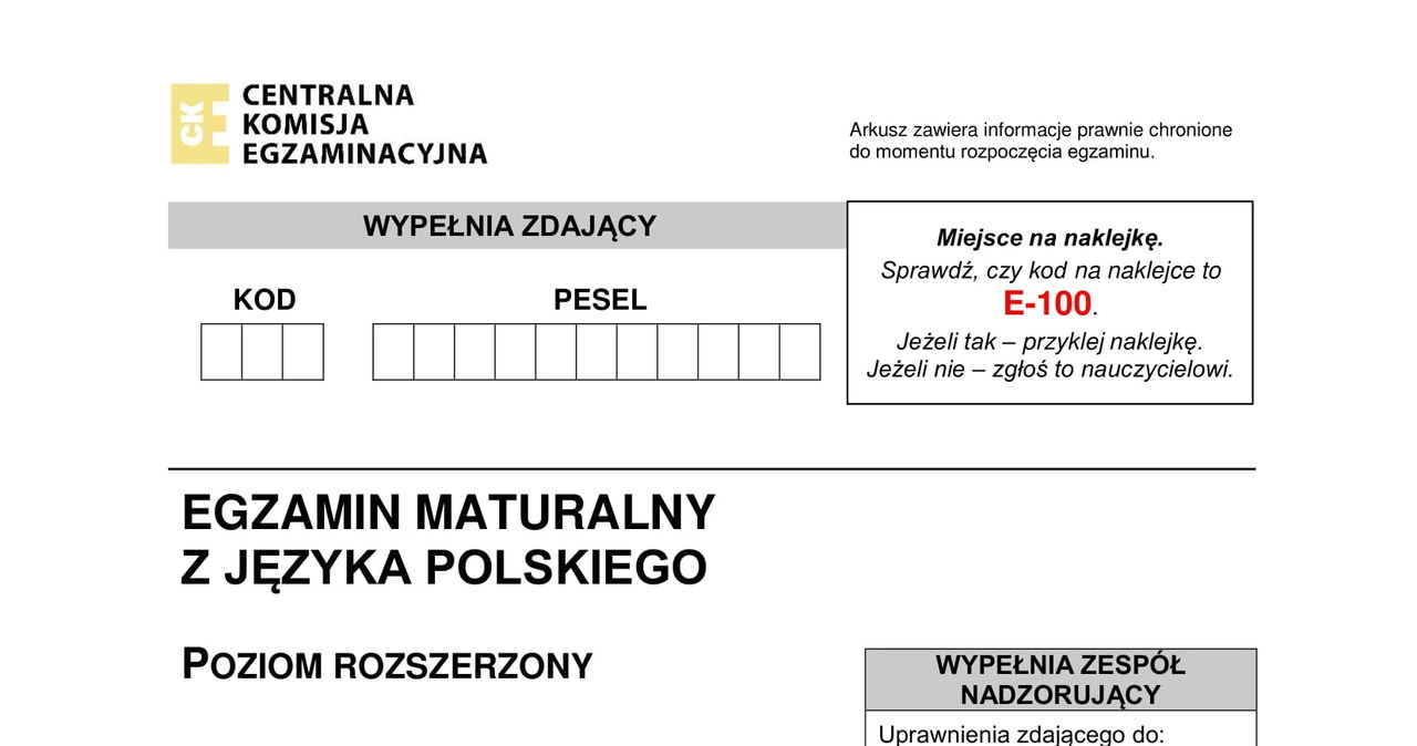 Arkusze CKE: Matura z języka polskiego, poziom rozszerzony 