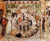 Artur, wprowadzenie Galahada do grona rycerzy "Okrągłego stołu", 1370-80 /Encyklopedia Internautica