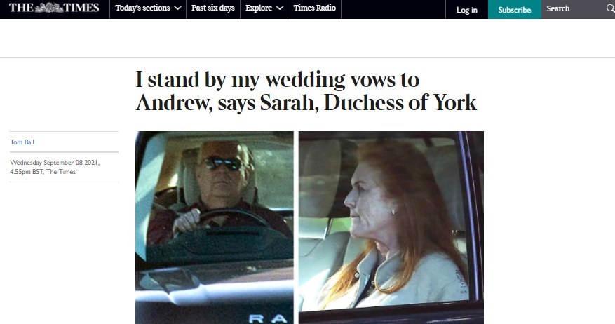 Artykuł "The Times UK" na podstawie wywiadu Laskowskiej z Sarah Ferguson w Polsat News.