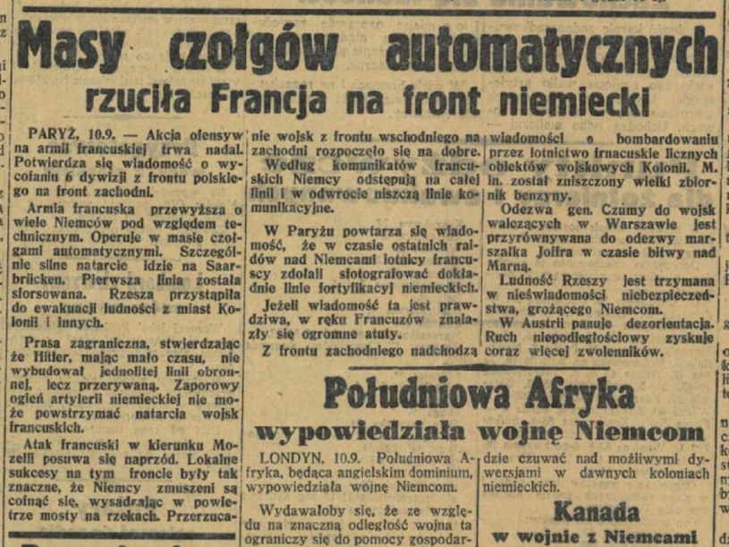 Artykuł z „Kuriera Czerwonego” z 10 września 1939 roku /INTERIA.PL/materiały prasowe