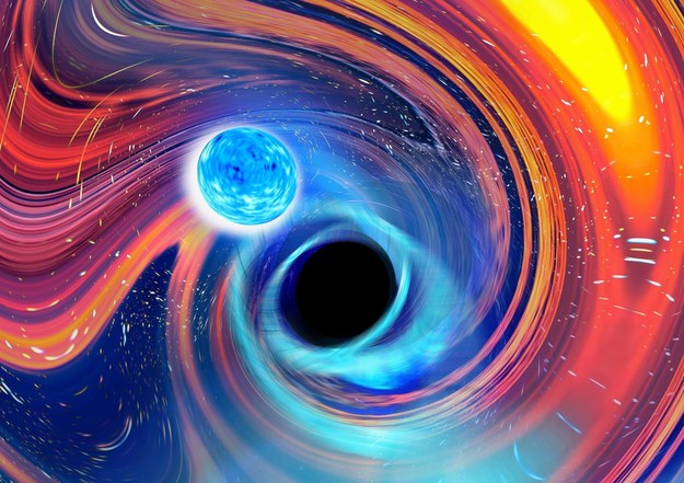 Artystyczna wizja zderzenia czarnej dziury i gwiazdy neutronowej /© Carl Knox, OzGrav - Swinburne University /Materiały prasowe