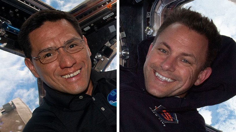 Astronauci NASA (od lewej) Frank Rubio i Josh Cassada przeprowadzili swój trzeci spacer kosmiczny i zainstalowali czwarty rozwijany panel słoneczny na stacji ISS /NASA