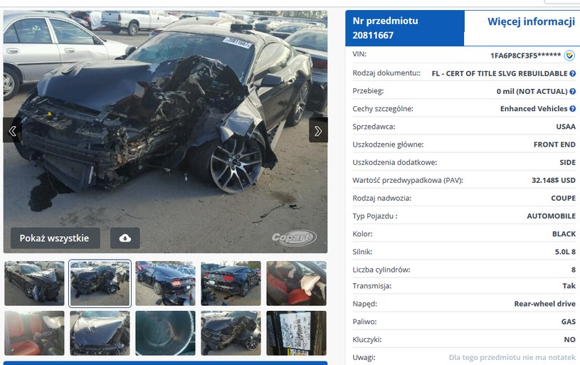 Aukcja uszkodzonego pojazdu w USA /Informacja prasowa