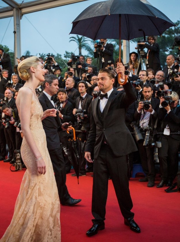 Australijska aktorka Elizabeth Debicki i aktor Leonardo DiCaprio przed premierowym pokazem „Wielkiego Gatsby” w Cannes /IAN LANGSDON /PAP/EPA
