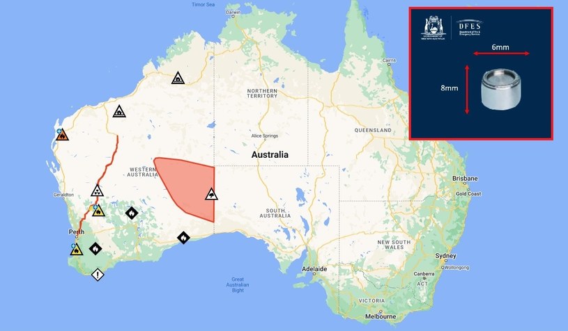 Australijskie służby ostrzegają przed radioaktywną kapsułą /Department of Fire and Emergency Services WA  /