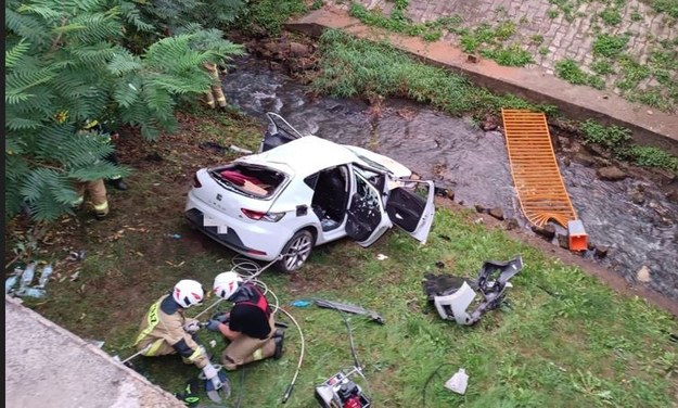 Auto przebiło bariery i wpadło do rzeki /KPP Mielec /Policja