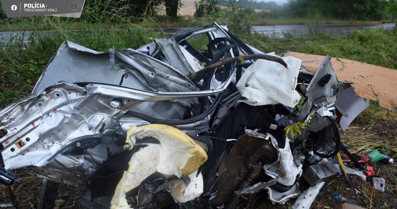 Auto rozerwane na strzępy - zniszczenia nie są wynikiem akcji ratunkowej / fot. słowacka Policja /