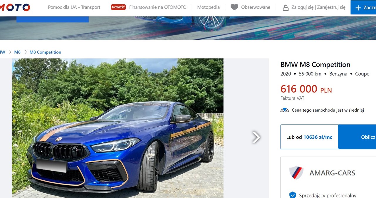 Auto Sylwii Peretti na sprzedaż! Źródło: https://www.otomoto.pl/osobowe/oferta/bmw-m8-bmw-m8-manhart-jedyny-taki-egzemplarz-bardzo-dobrze-znany-ID6FJOTI.html /materiał zewnętrzny