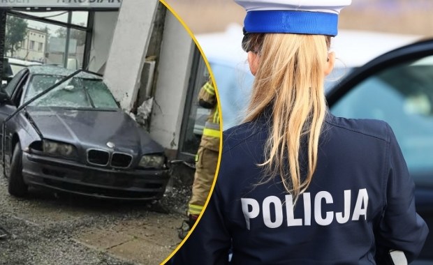 Auto wjechało w salon samochodowy w Łodzi