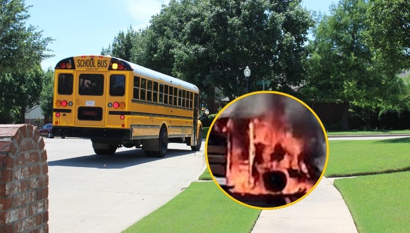 Autobus szkolny w USA stanął w płomieniach /Shutterstock/FOX9 /