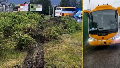 Autokar przejechał przez środek ronda. Kierowca ukarany
