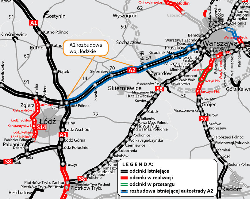 Autostrada A2 Łódź - Warszawa doczeka się nawet czterech pasów ruchu w jednym kierunku /GDDKiA