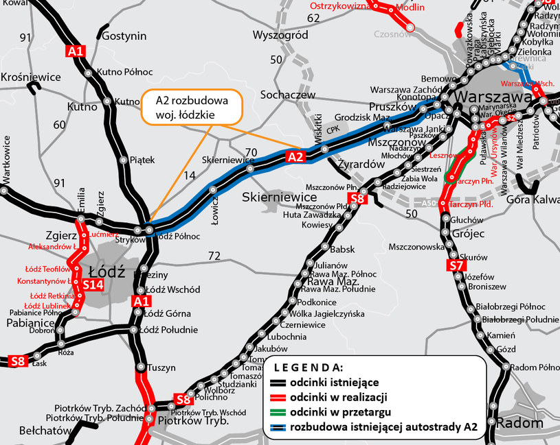 Autostrada A2 miedzy Łodzią a Warszawą będzie mieć 4 pasy /GDDKiA